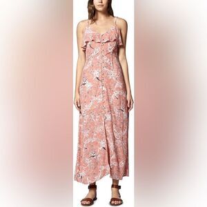 Sanctuary Isabella Peach Pink Floral Button Up Womens Maxi Dress Large